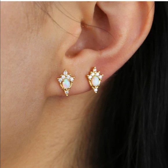 Dainty Fire Opal Earrings - Picture 2 of 6